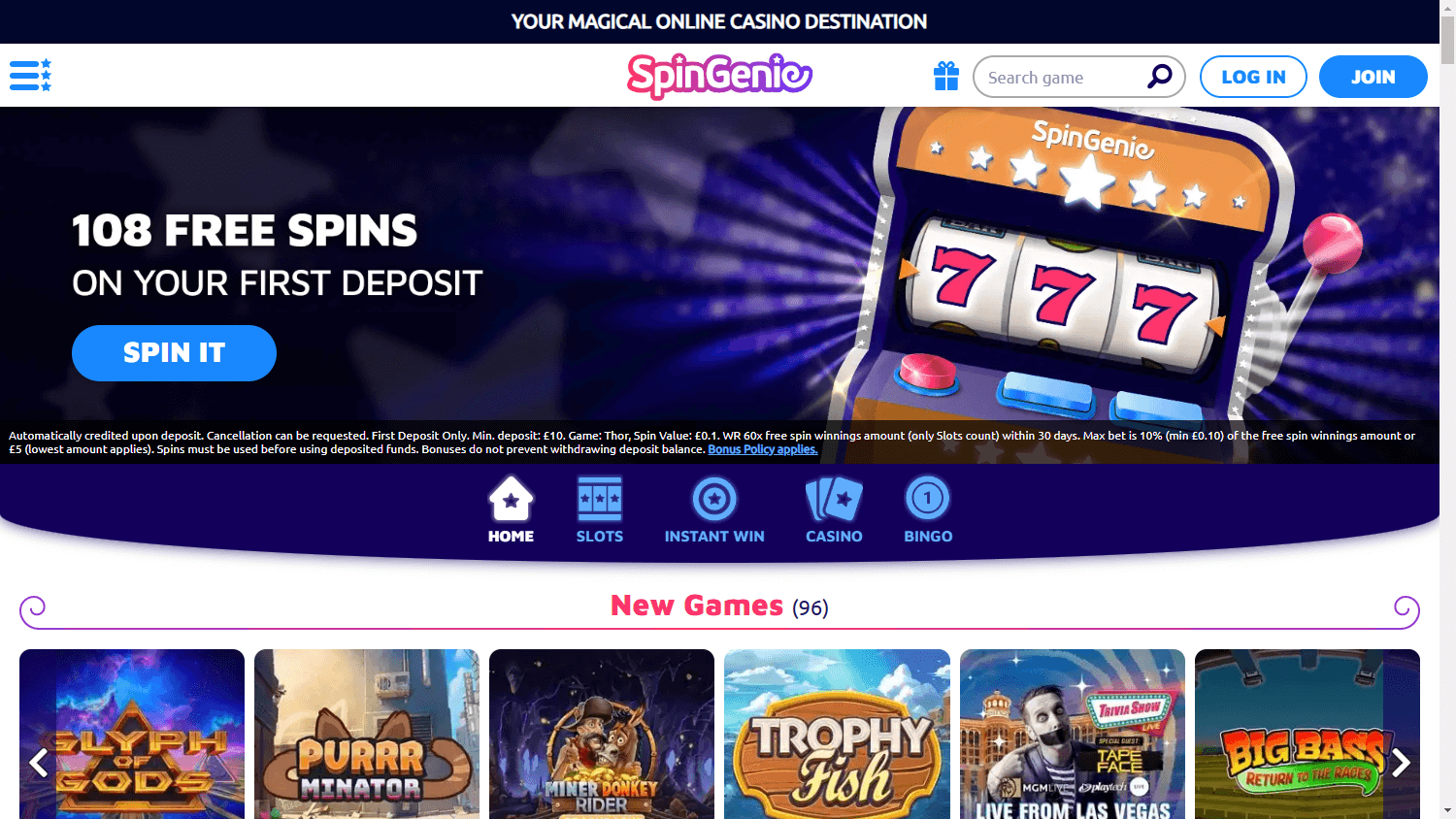 SpinGenie Casino Desktop screenshot